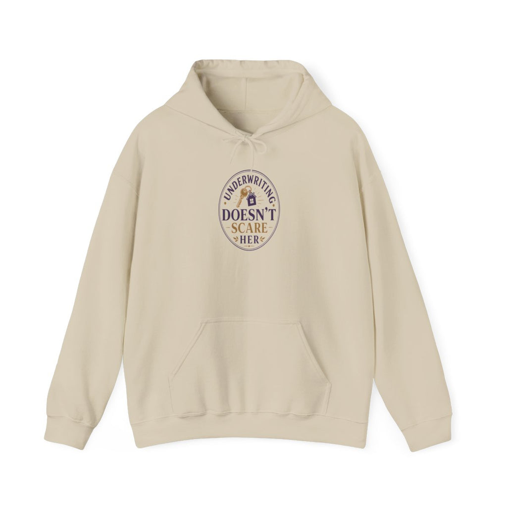 UNDERWRITING DOESN'T SCARE HER Hoodie — Sand