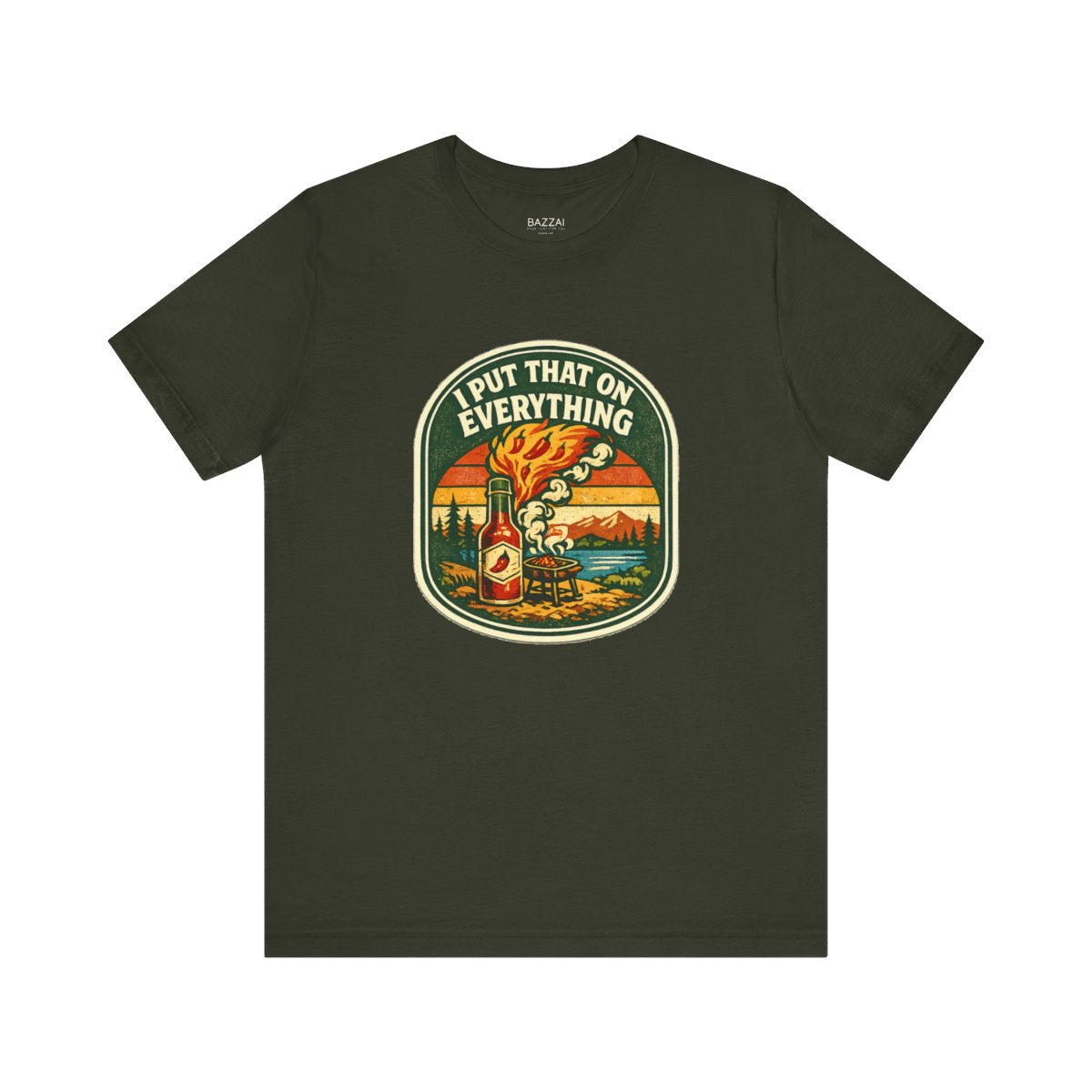 Funny Hot Sauce Gift T-Shirt — I Put That on Everything — t-shirt design by Sol