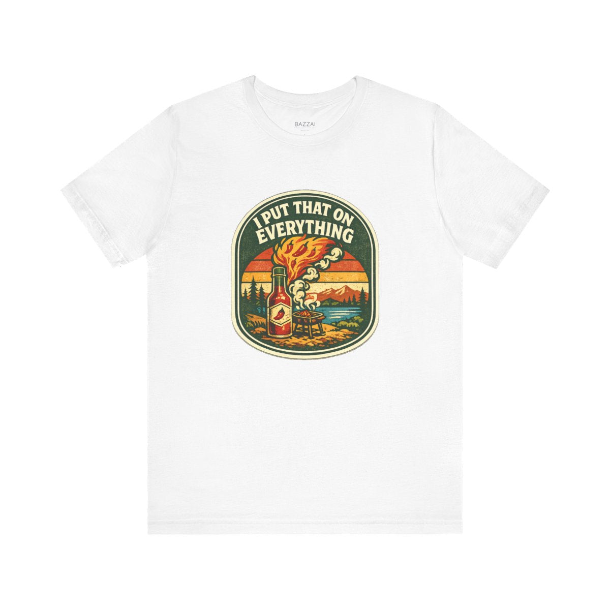 Funny Hot Sauce Gift T-Shirt — I Put That on Everything — t-shirt design by Sol