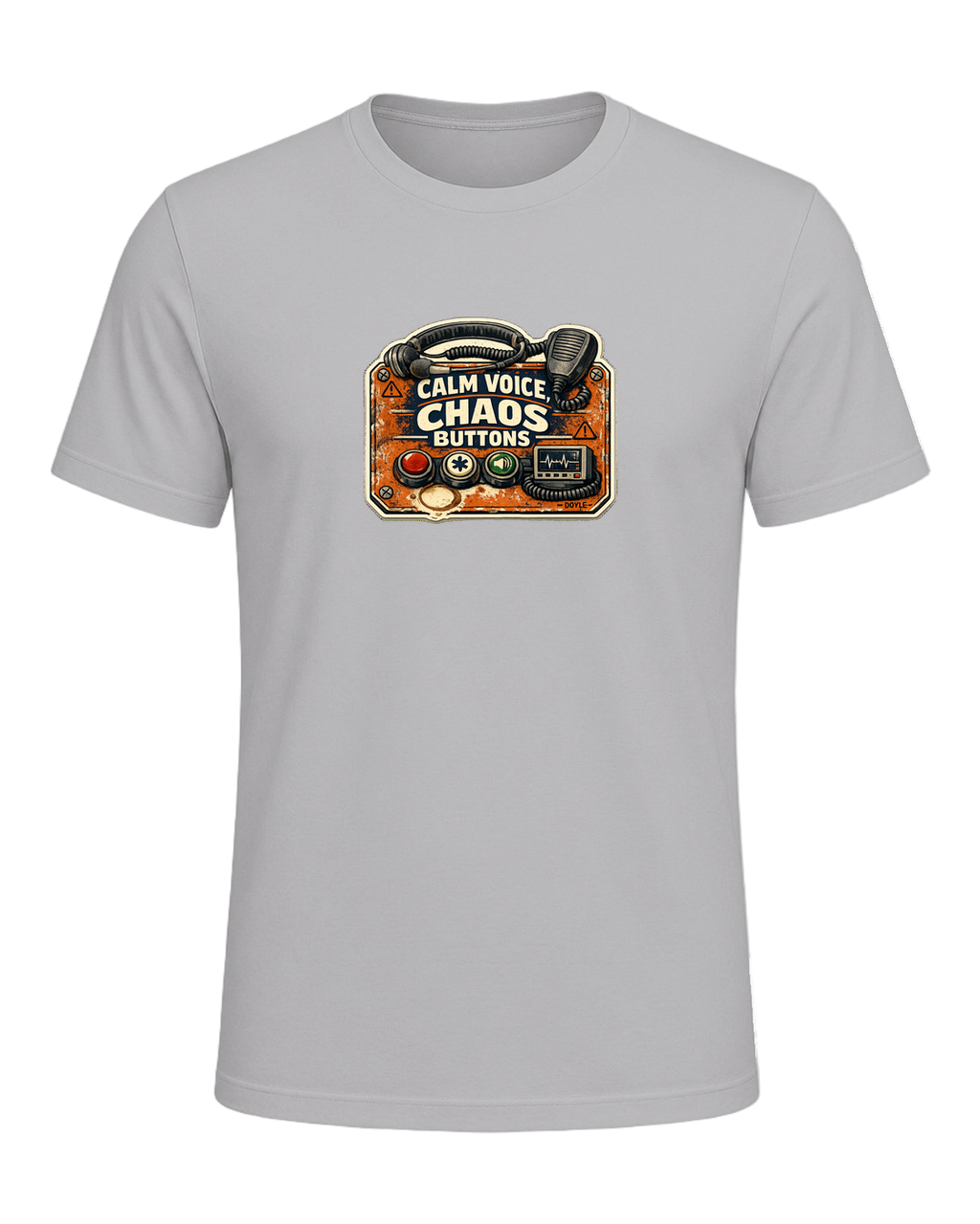Calm Voice, Chaos Buttons Tee — Athletic Heather