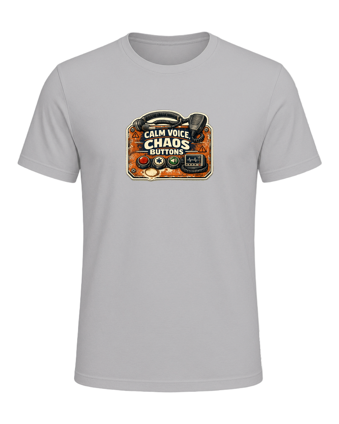 Calm Voice, Chaos Buttons Tee — Athletic Heather