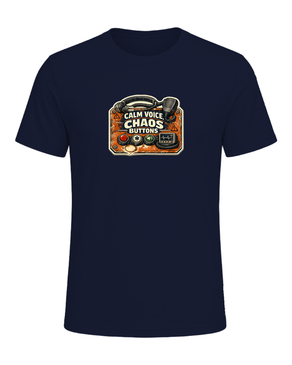 Calm Voice, Chaos Buttons Tee — Navy