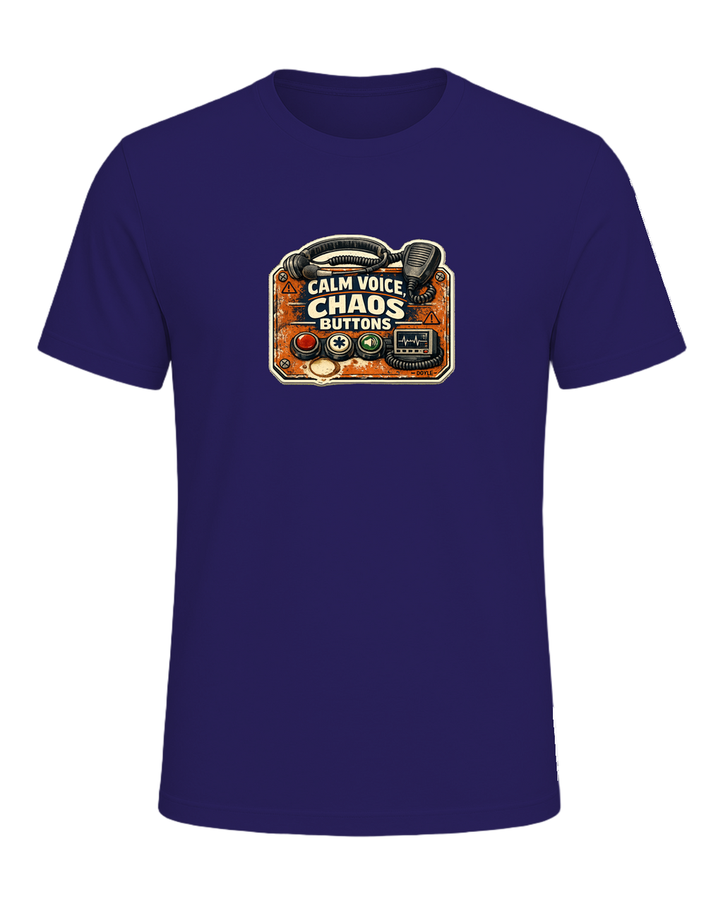 Calm Voice, Chaos Buttons Tee — Team Navy