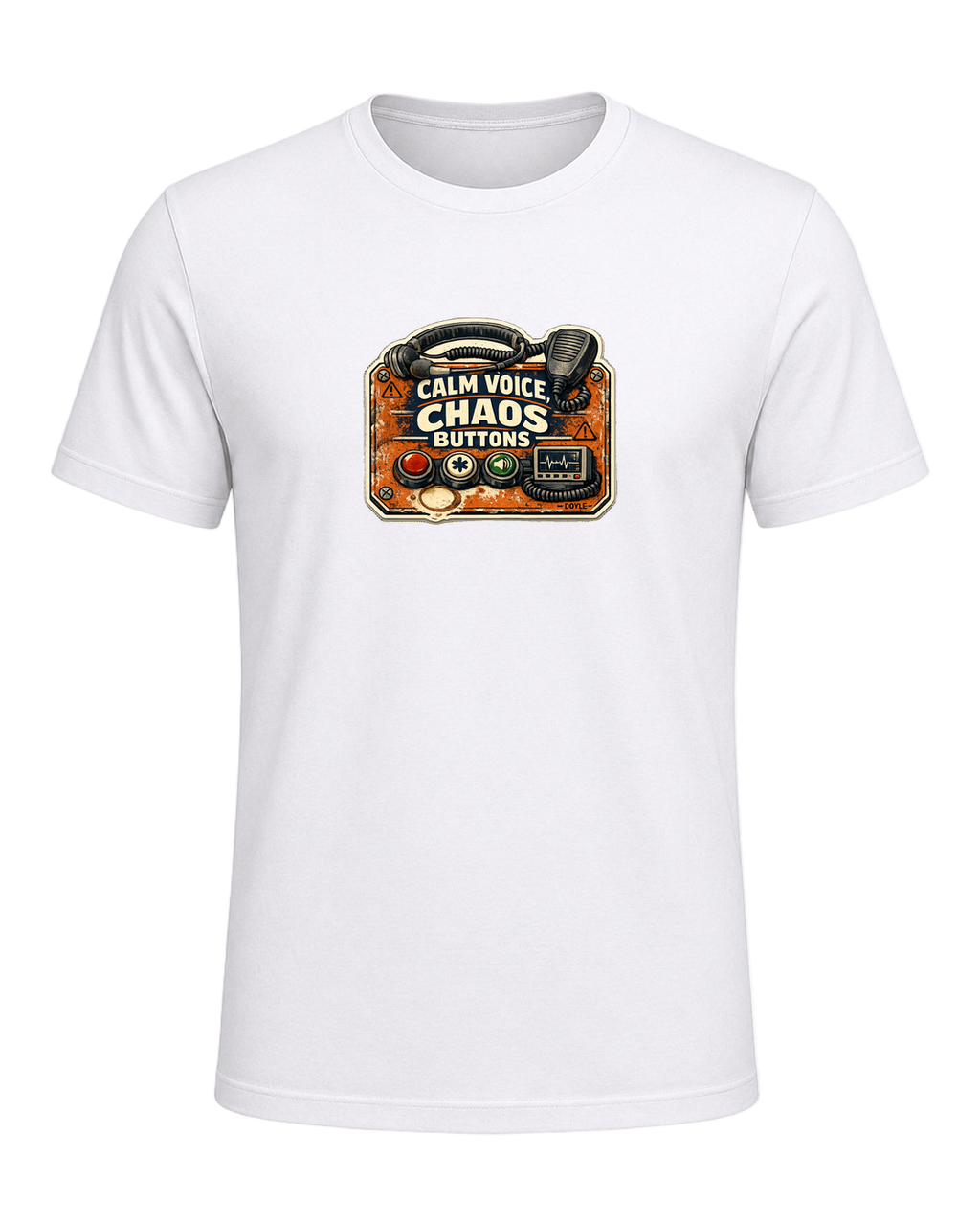 Calm Voice, Chaos Buttons Tee — White