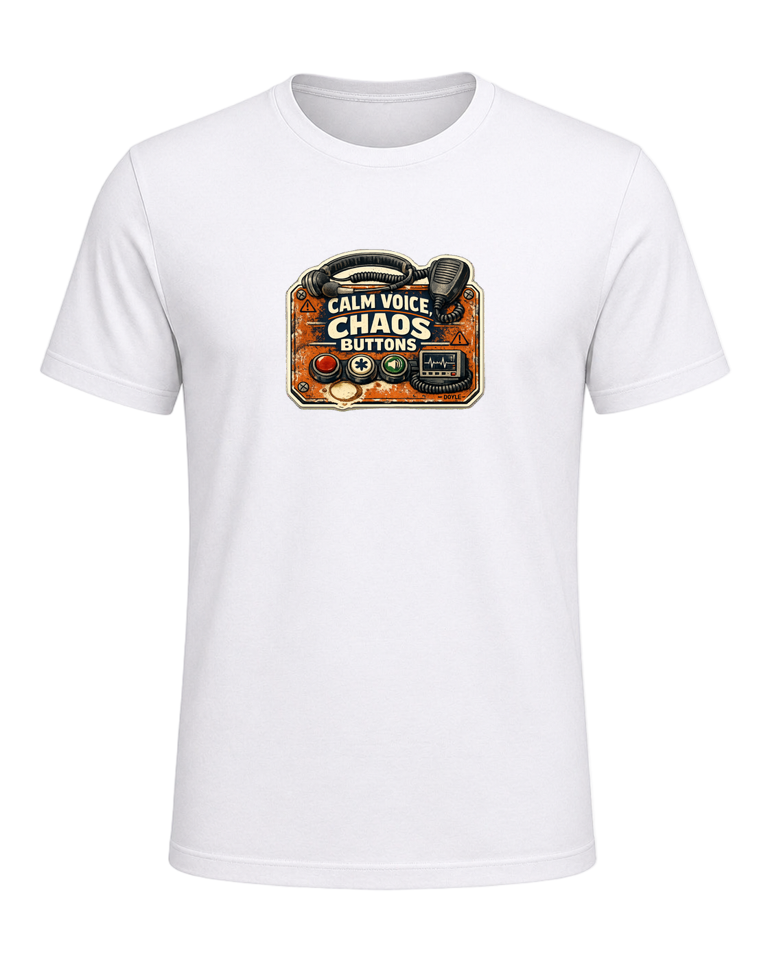 Calm Voice, Chaos Buttons Tee — White