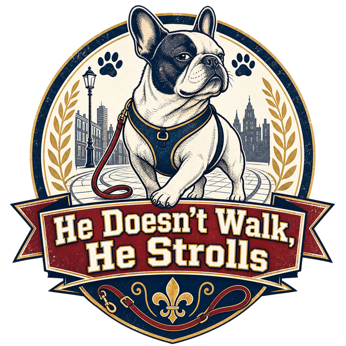 He Doesn't Walk, He Strolls — Vintage Emblem