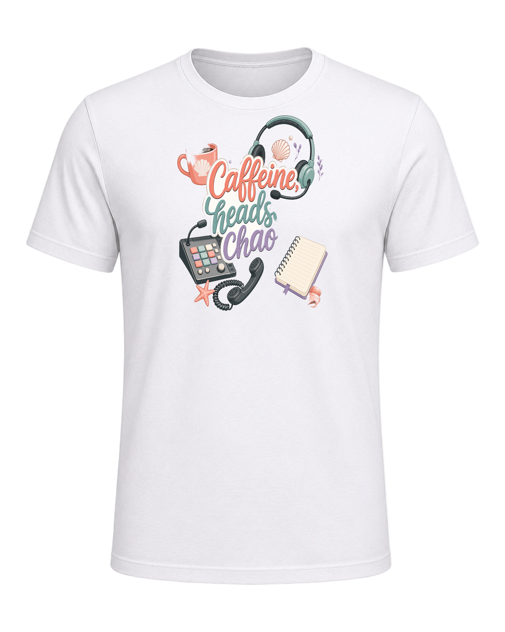Caffeine, headset, chaos — White