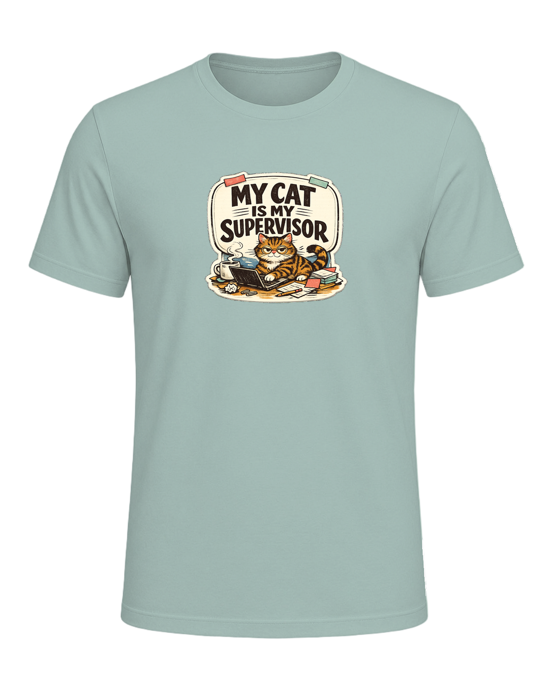 My Cat Is My Supervisor Tee — Dusty Blue
