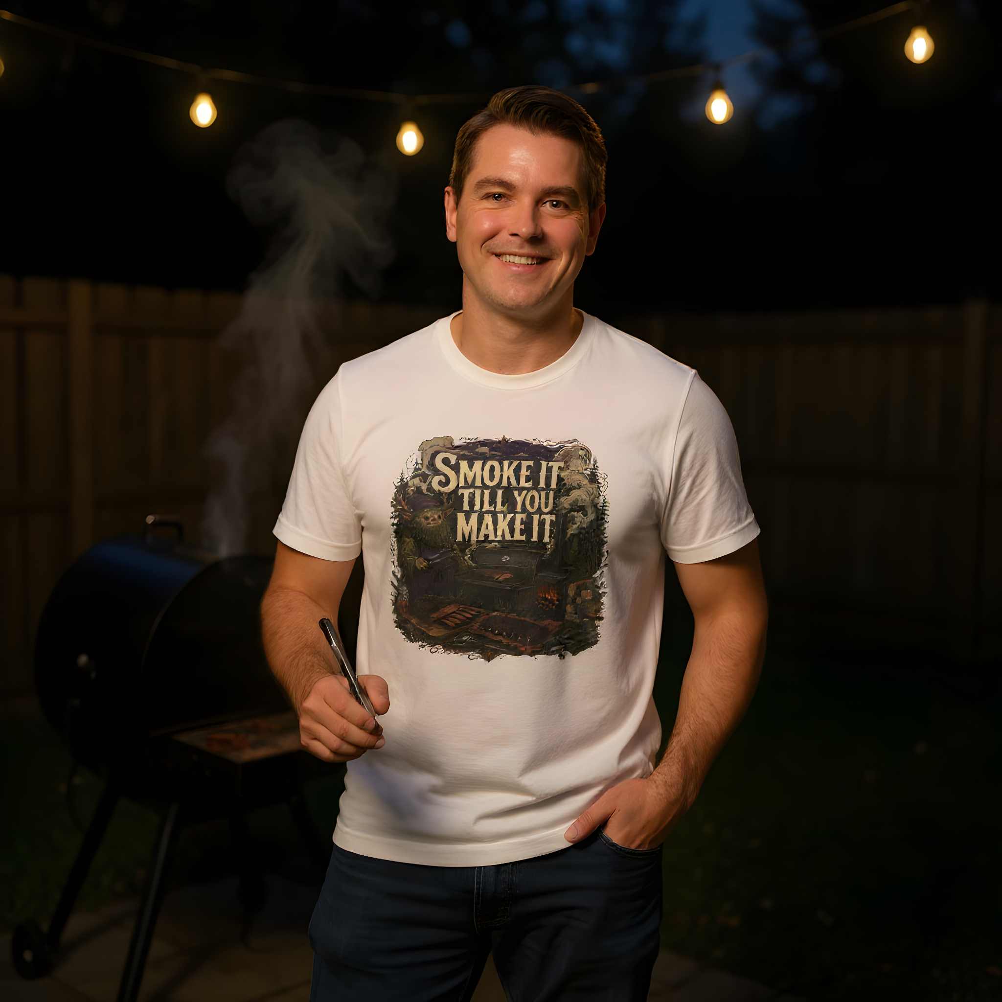 BBQ Humor T-Shirt — Smoke It Till You Make It — t-shirt design