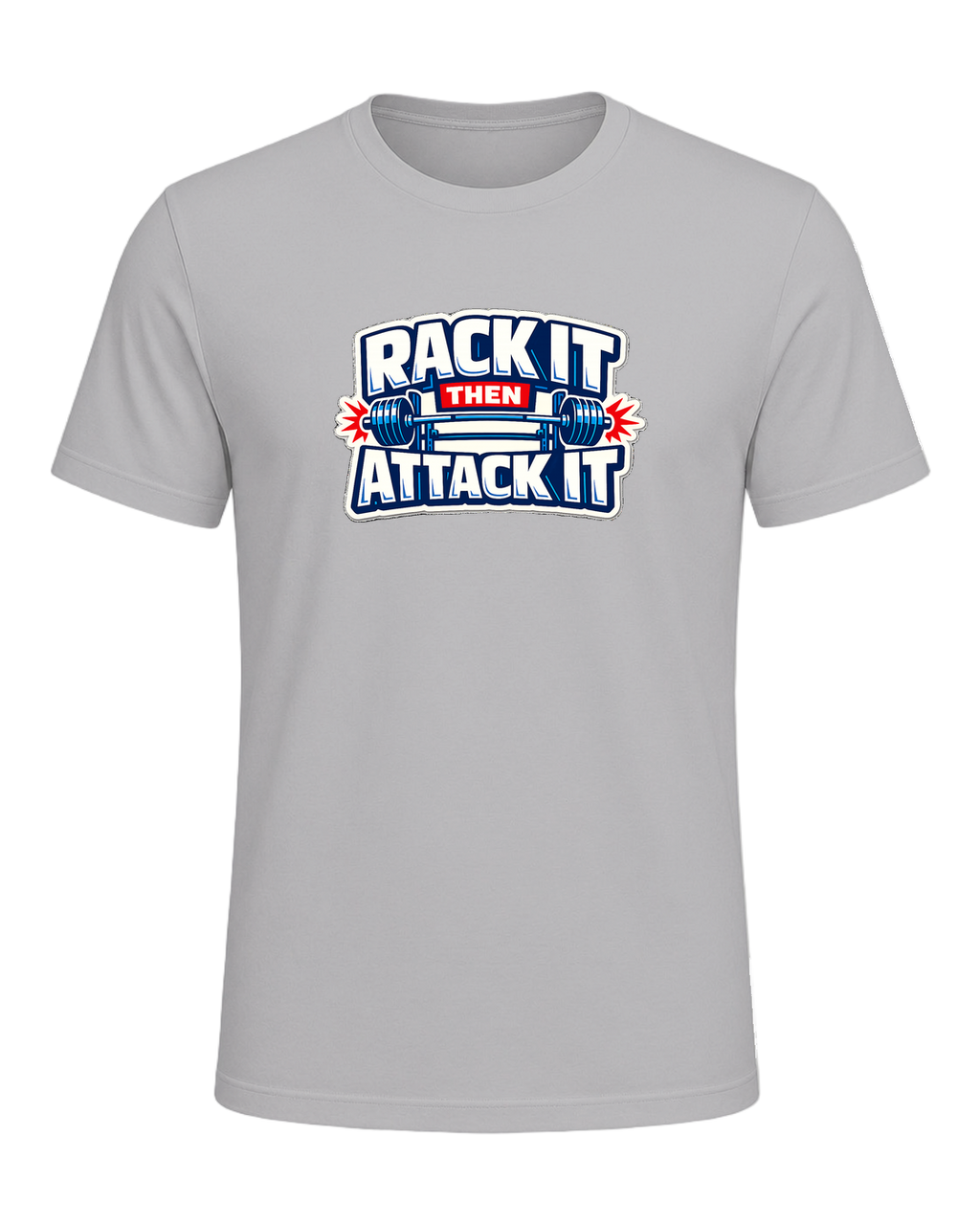A loud rack-day barbell tee for lifters who load the bar and attack the set. — Athletic Heather