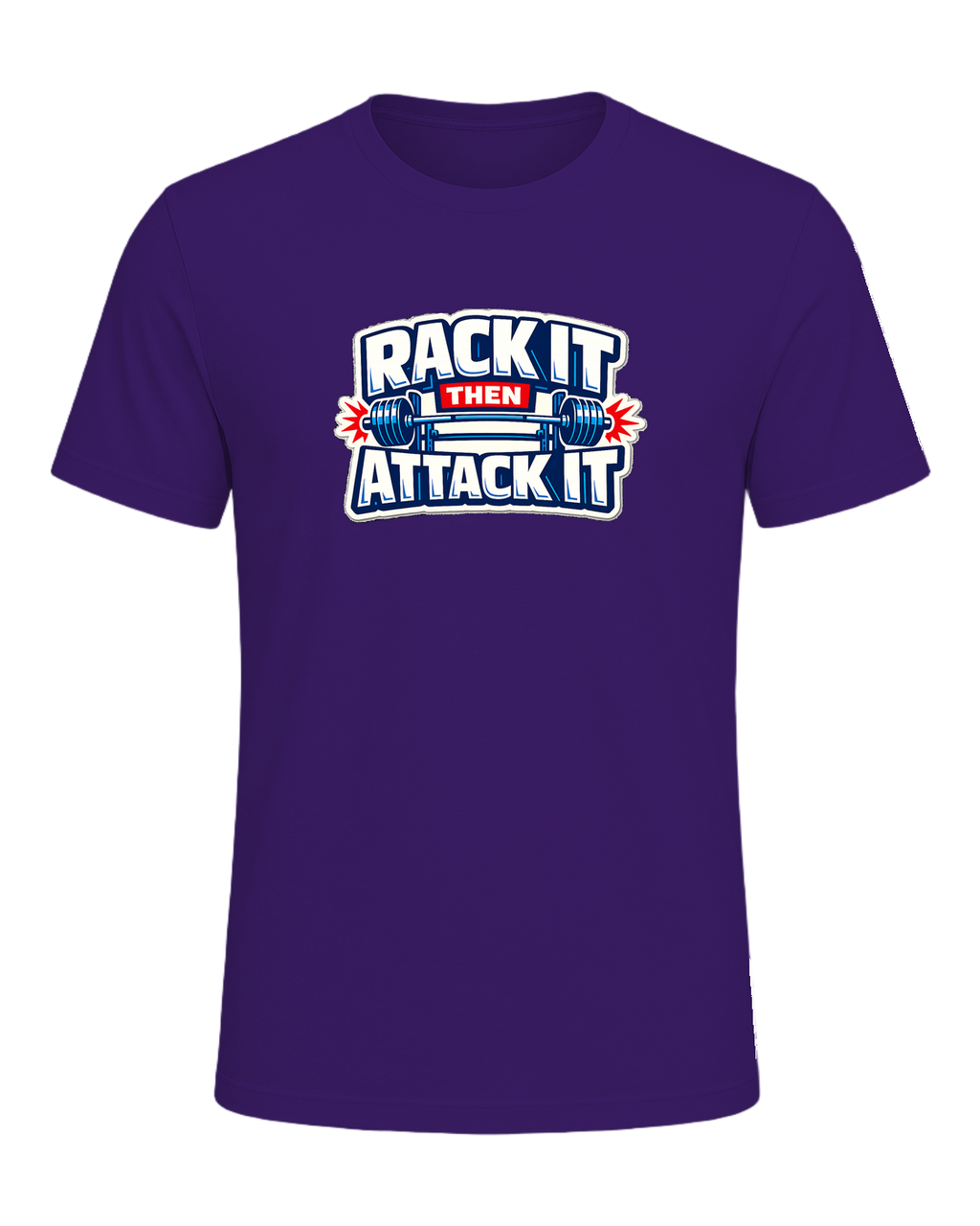 A loud rack-day barbell tee for lifters who load the bar and attack the set. — Team Purple