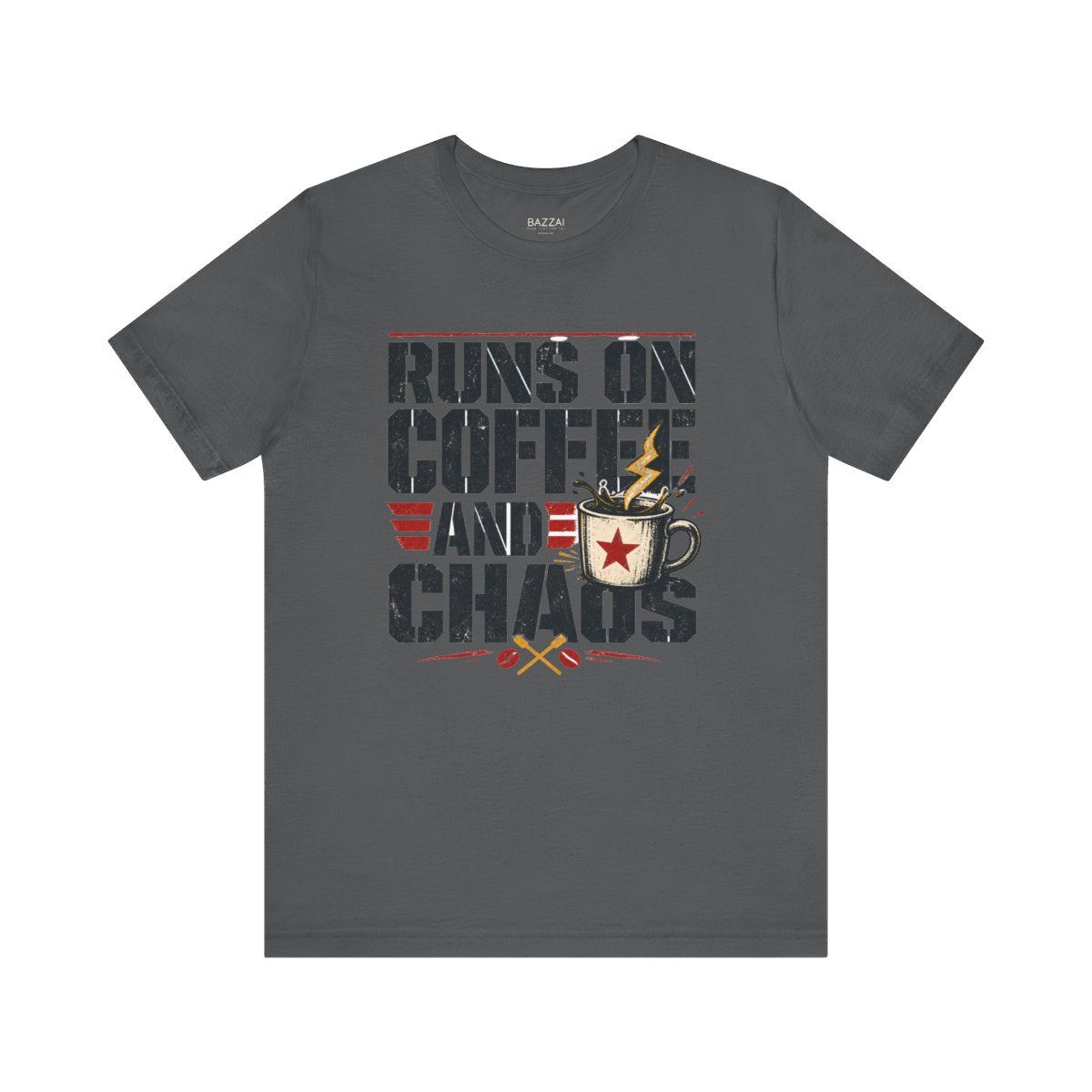 Funny Caffeine T-Shirt — Runs on Coffee and Chaos — coffees t-shirt design
