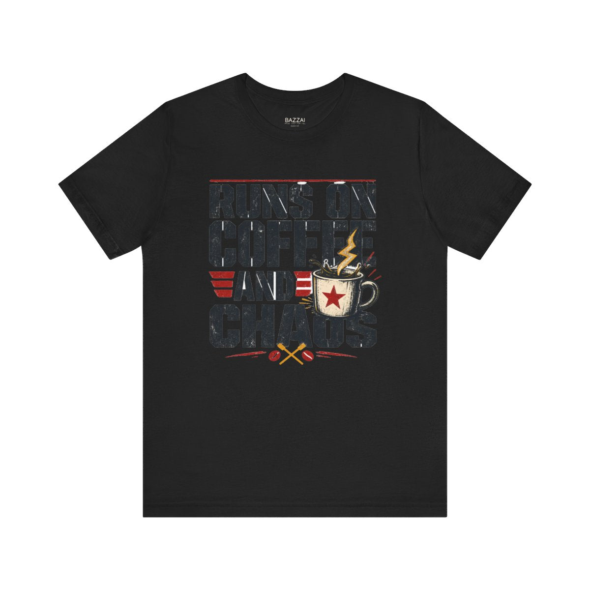 Funny Caffeine T-Shirt — Runs on Coffee and Chaos — coffees t-shirt design