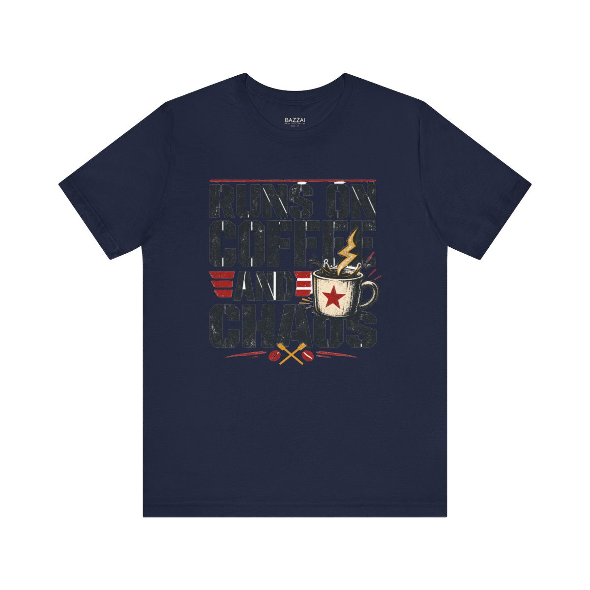 Funny Caffeine T-Shirt — Runs on Coffee and Chaos — coffees t-shirt design