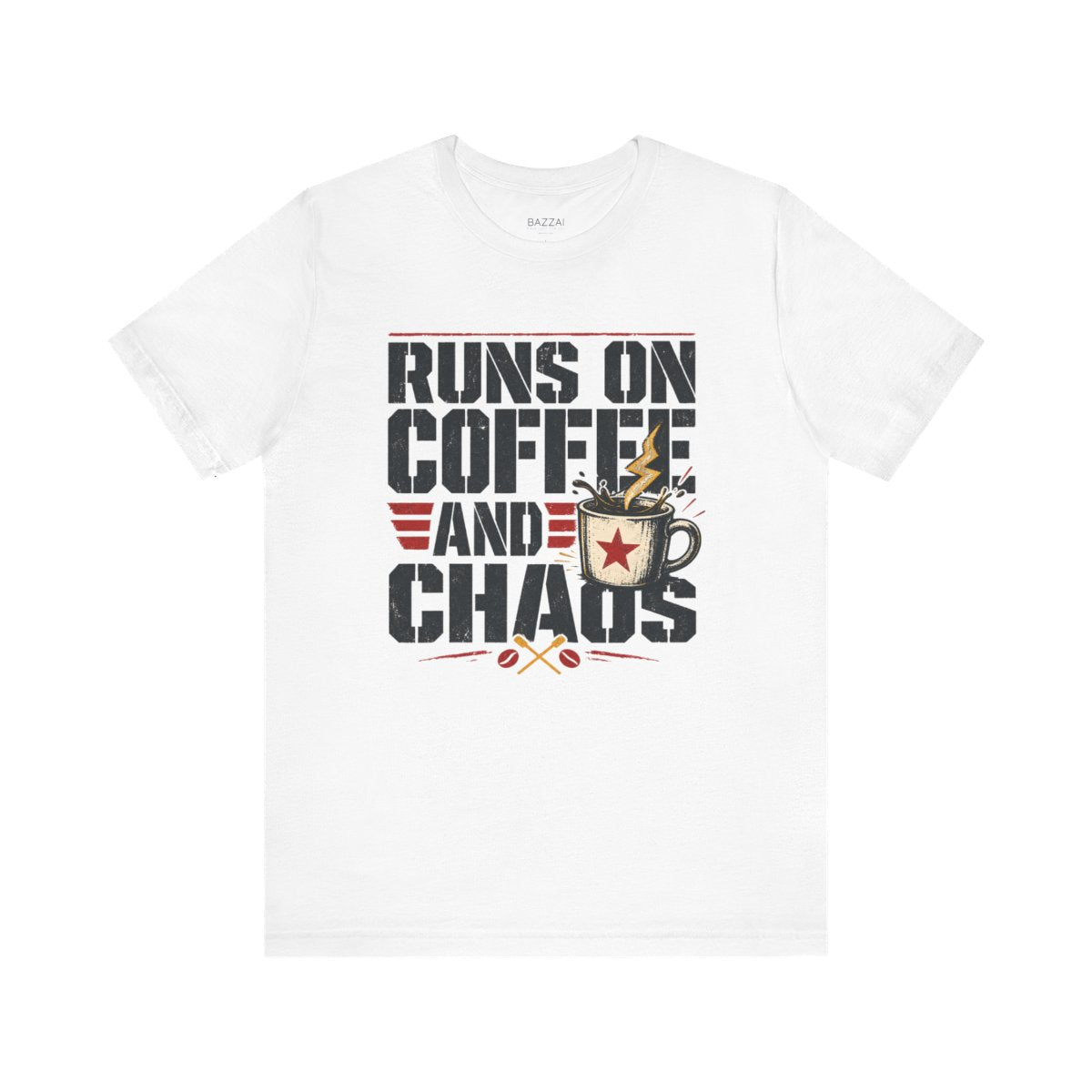 Funny Caffeine T-Shirt — Runs on Coffee and Chaos — coffees t-shirt design
